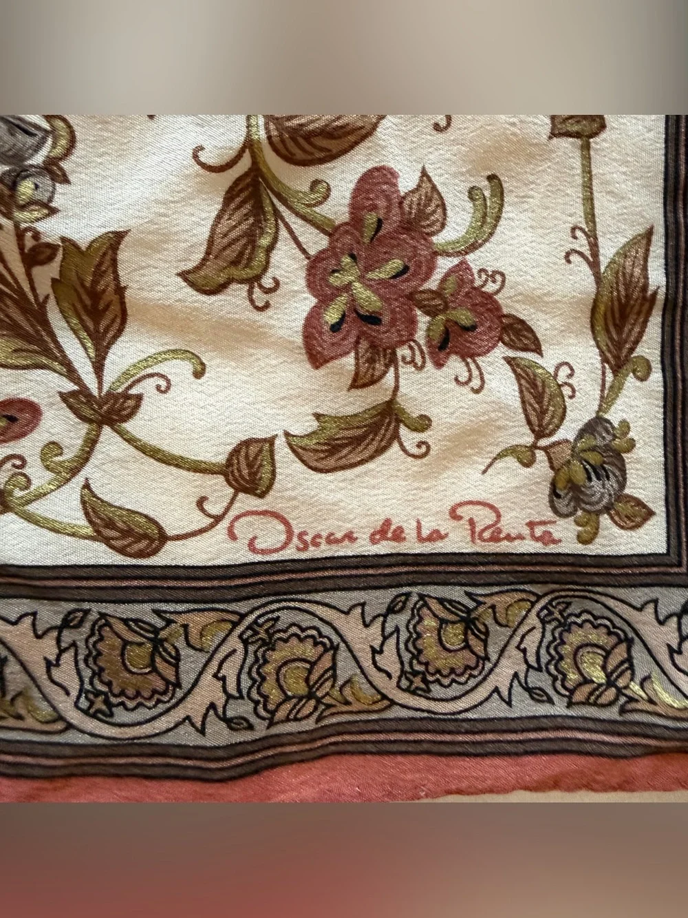 Oscar de la Renta Vintage Silk Floral Square Scarf 30x30 Brown/Tan